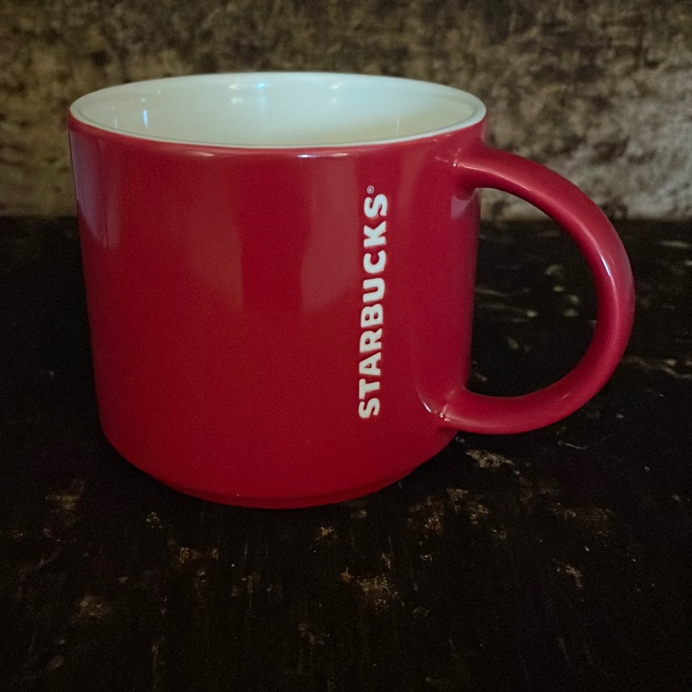 Starbucks Coffee Cup Mug Red w/ White Embossed Lettering 12 oz 2012